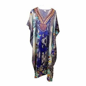 Gold Coast floral snake print poly silk kaftan tunic dress womens one size NWT